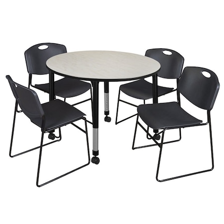 Regency Tables > Height Adjustable > Round Mobile Table & Chair Sets, 48 W, 48 L, 23-34 H, Maple TB48RNDPLAPCBK44BK